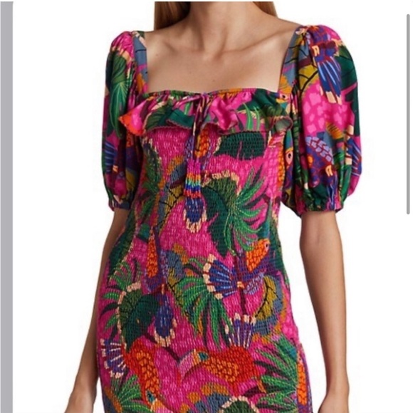 Farm Rio PINK PAINTED TOUCANS MINI DRESS Tropical Print - Picture 5 of 13